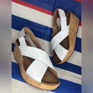 ✨Clarks Stasha Hale White Chocolate Cork Style Wedge Slingback Strap Sandals 7